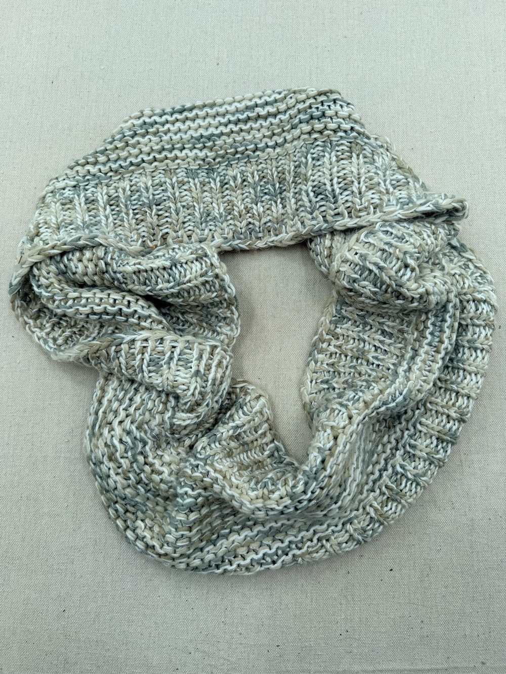 LOFT Neutral Multicolor Braided Knit Scarf - Cream, Gray, Green